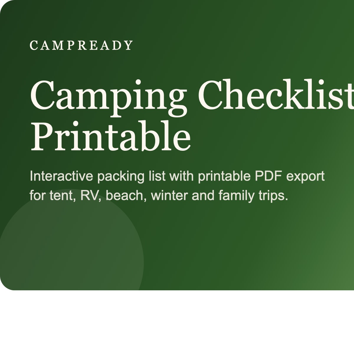 printable camping checklist PDF template example layout